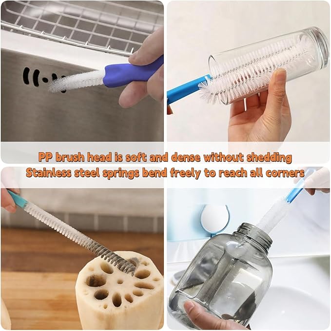 Drain Cleaning Brush, 79In Nylon Cleaner Double Ended Drain Brush Pipe Cleaning Set, Straw Cleaner Brush, Drain Snake, Tube Cleaning Brush for Bathroom Shower Kitchen Plug Hole (6 Pcs)