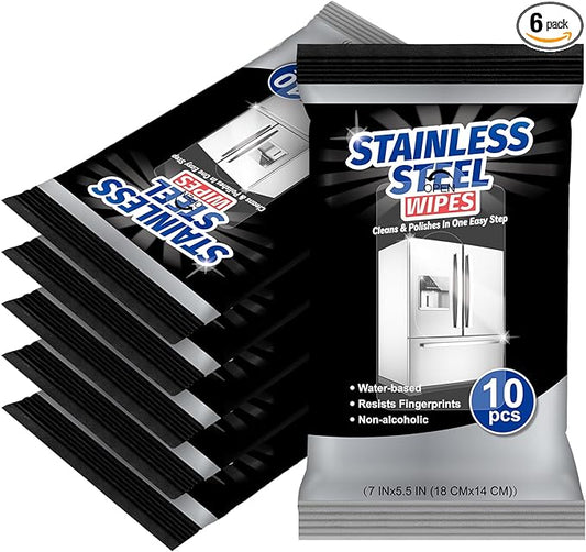 6 Pack 60 Count Stainless Steel Cleaner Wipes Stainless Steel Polish Wipes Clean and Polish Appliances for Household Appliances Including Oven Refrigerator Dishwasher Microwave and Grill