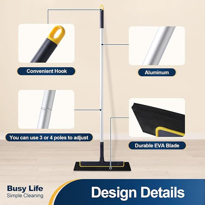 Yocada Floor Squeegee Broom EVA Foam Blade Aluminum Pole for Shower Bathroom Kitchen Home Tile Pet Hair Fur Floor Marble Glass Window Water Foam Cleaning Long Adjustable Removable Handle Anti Static