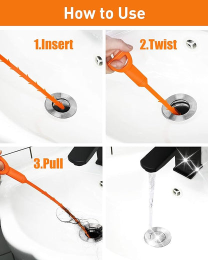 25 Inch Snake Drain Clog Remover Tool, 6PCS Hair Drain Cleaner Tool, Hair Cather Shower Drain Tool, Drain Auger hair Cleaning Tool for Shower Kitchen Sink Bath Tub Bathroom