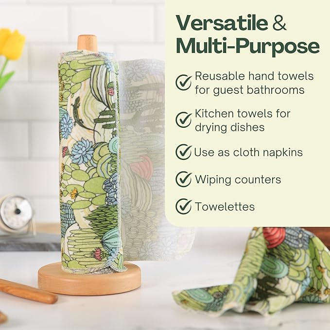 Reusable Cloth Towels - 12' x 10' Cotton Flannel Kitchen Cloth - 24 Count - Cactus