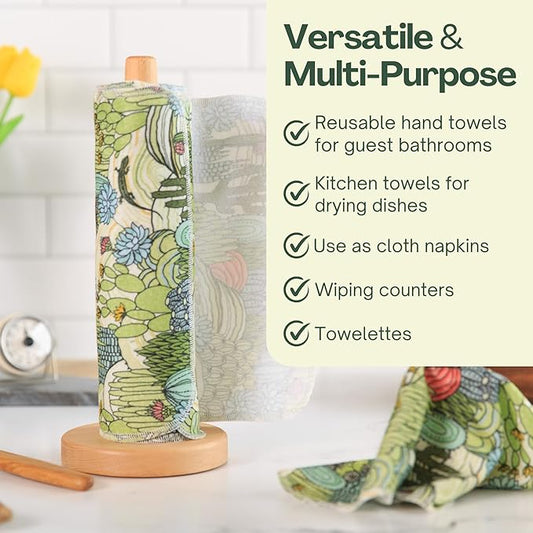 Reusable Cloth Towels - 12' x 10' Cotton Flannel Kitchen Cloth - 24 Count - Cactus