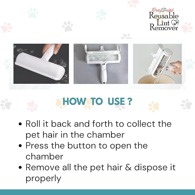 CrafTreat Reusable Pet Hair Remover Roller for Furniture & Couch, Dog and Cat Fur Removal Tool, Lint Roller for Sofa, Car Seats, Bedding & Clothes