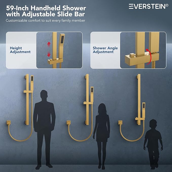 Celling Mount 64 Color LED Mood Lighting Dual Rainfall Shower Head Faucet, 12 Inch Rainfall Shower System (Brushed Gold)