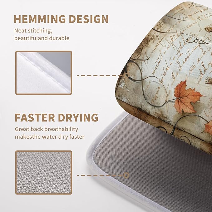 Fall Dish Drying Mat 16x18 Vintage Autumn Pumpkin Maple Leaf Drying Mat for Kitchen Counter Reversible Microfiber Drying Dish Pad Super Absorbent Dish Drainer Rack Mat for Home Coffee Bar Decoration