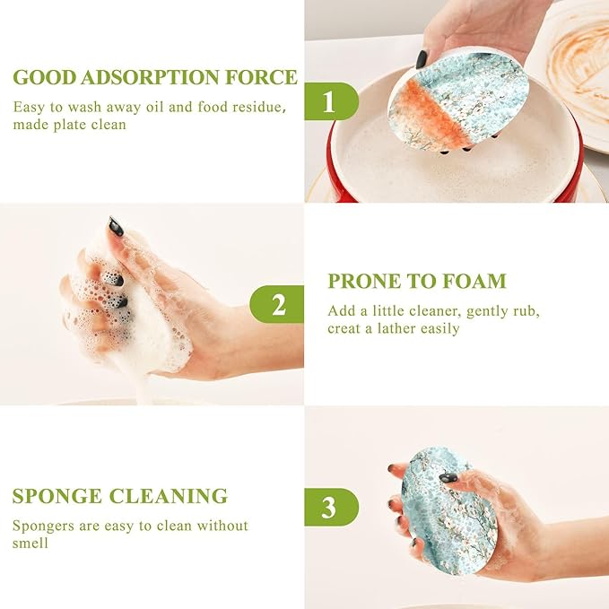 Cherry Blossoms Kitchen Scrub Sponges, Pop-up Kitchen Cleaning Sponges Reusable Dish Washing Sponges for Bathroom Household Cleaning 3 Pack - Non Scratch Scrubber