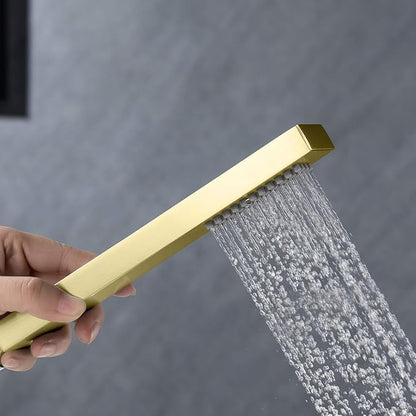 Kibi Cube Metal Handheld Showerhead – Solid Brass Single Spray Hand Shower with Universal Fit, Durable Corrosion-Resistant Design for Bathroom Showers – Easy Install, Brushed Gold