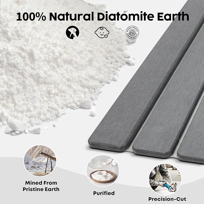 Large Stone Dish Drying Mat for Kitchen Counter, Premium Diatomaceous Earth Coaster Set for Dishes with Free Drainer Rack| Non-Slip Kitchen Sink Mat | Fast-Absorbing, (24x16 Inch, Light Grey)