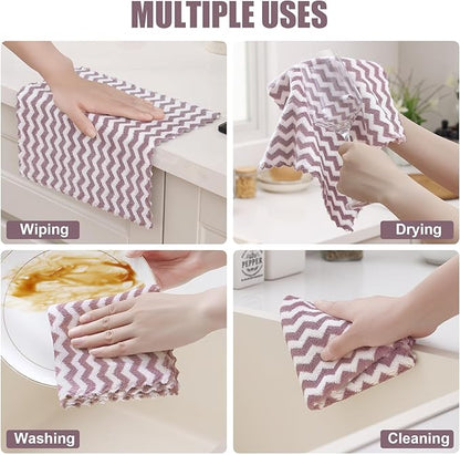 Homaxy 12 Pack Kitchen Dish Cloths, Ultra Soft and Absorbent Dish Towels, Reusable Fast Drying Microfiber Cleaning Cloth, Irregular Waves Coral Velvet No-lint Cleaning Rags, 10 x 10 inches, Purple