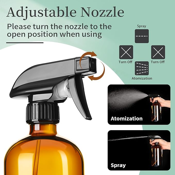 GIVAMEIHF 8oz Amber Glass Spray Bottles,3 Pack Glass Spray Bottles Refillable Empty Bottle with Adjustable Nozzle,Spray Bottle for Essential Oils,Cleaning Solutions,Pets,Hair Mister,Gardening