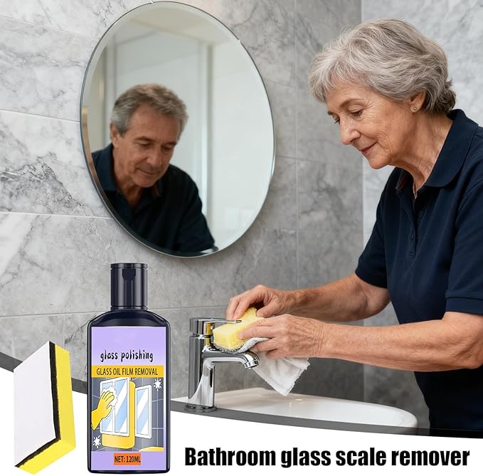 Shower Cleaner – 120ml Window Oil Film Cleaner with Sponge, Household Polishing Tool | Bathroom Limescale and Oil Film Remover with Powerful Cleaning Attributes, Ideal for Toilet