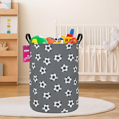 Laundry Hamper Large Canvas Fabric Lightweight Storage Basket/Toy Organizer/Dirty Clothes Collapsible Waterproof for College Dorms, Boys and Girls Bedroom,Bathroom(grey football)
