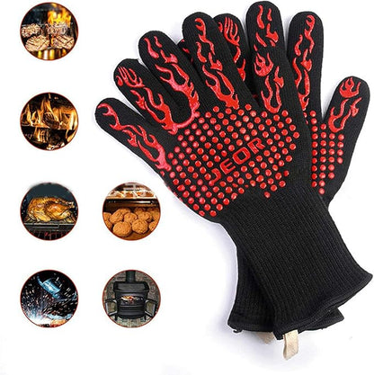 BBQ Oven Mitts Anti-Scald Gloves Heat and Slip Resistant Cooking Gloves Insulated Mitts Kids Adults Silicone Oven Mitts