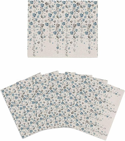 6 Pack Flower Blue Kitchen Dish Cloths, Grey Cherry Blossoms Cotton Linen Background Dishcloths for Kitchen, Reusable Paper Towels, Super Absorbent Quick Drying Washcloths Cleaning Wipes, 8x7 inch