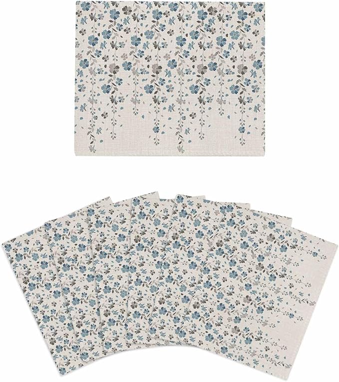 6 Pack Flower Blue Kitchen Dish Cloths, Grey Cherry Blossoms Cotton Linen Background Dishcloths for Kitchen, Reusable Paper Towels, Super Absorbent Quick Drying Washcloths Cleaning Wipes, 6x5 inch