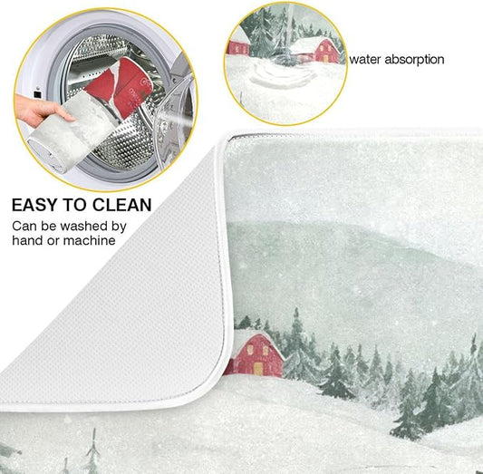 Happy Christmas Tree Kitchen Countertop Decor Kitchen Drainer Mat Drying Matts for Dishes Microfiber Dryer Kitchen 16 x 18