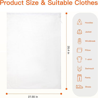 Extra Large Mesh Laundry Bag Heavy Duty Mesh Wash Bag with Drawstring Closure for College, Dorm, Travel, Family and Apartment Dwellers, 27 x 36 Inches, White