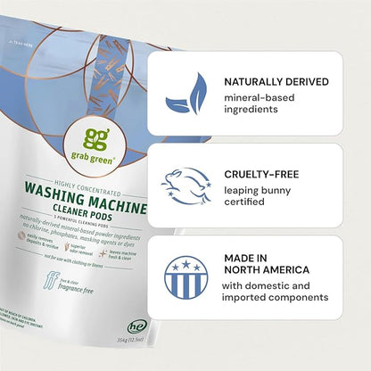Grab Green Washing Machine Cleaner Pods - Fragrance Free, 5 Cleaning Pods