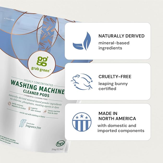 Grab Green Washing Machine Cleaner Pods - Fragrance Free, 2 Cleaning Pods