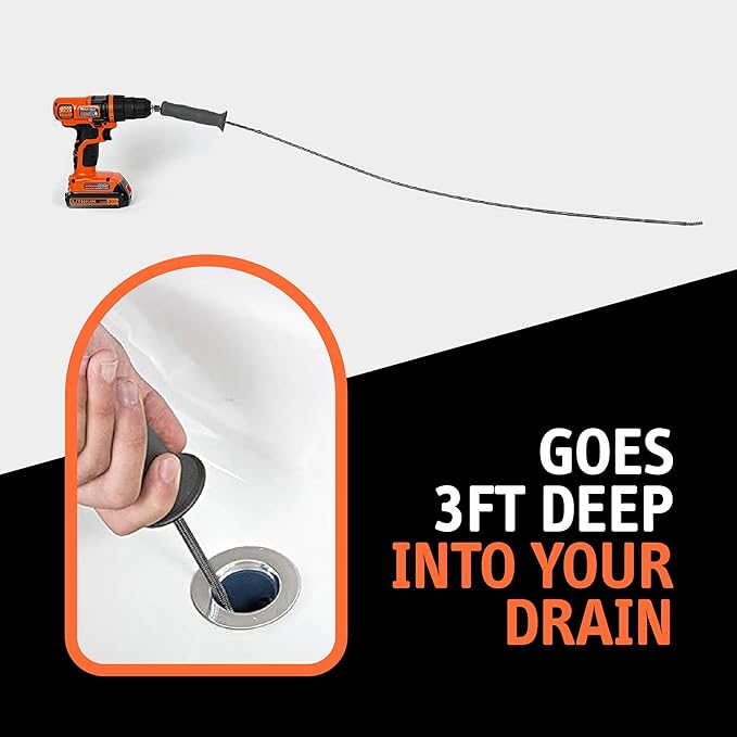 Drain Snake Auger, 36 Inch, Power Drill Attachment, Hair Clog Remover for Bathroom Sink and Bathtub, Stainless Steel, Matte Black