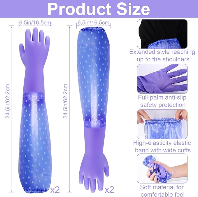 XANGNIER Long Gloves for Cleaning Bathroom,Waterproof Chemical Resistant Gloves Elbow Length,Pvc Full Arm Men & Women Reusable Glove for Gardening,Aquarium,Kitchen,Dishwashing,Household Cleaning,2pair