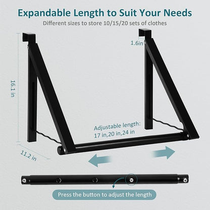 Foldable Over The Door Clothes Hanger, Drying Rack for Coat, Space Saving Small Clothes Rack Door Hangers for Clothing, Black