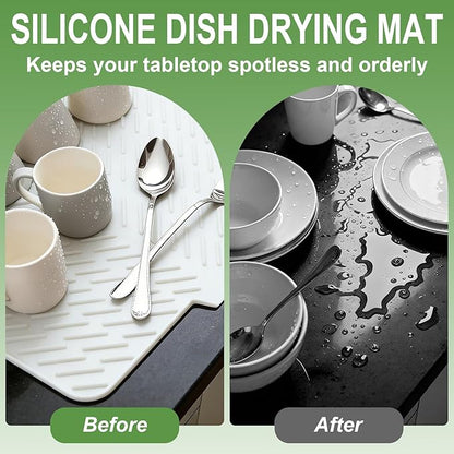 Silicone Drying Mat, 23"X17" With Built-in Drain Lip,Heat-Resistant,Eco-friendly,Hygienic Drying Pad,Leak-Proof and Non-Slip,Silicone Dish Drying Mat for Kitchen Counter or Sink（White 23X17）