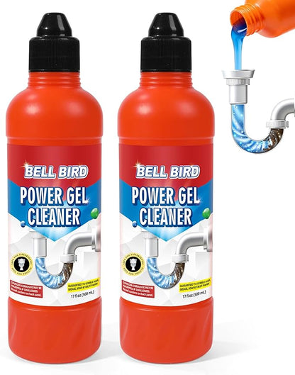 Bell Bird Drain Clog Remover & Pipe Cleaner - Thick Power Gel Dissolves Hair, Grease, and Soap Scum - Septic Safe Odor Eliminator for Kitchen Sinks, Tubs, Showers & Toilets (Pack of 2)