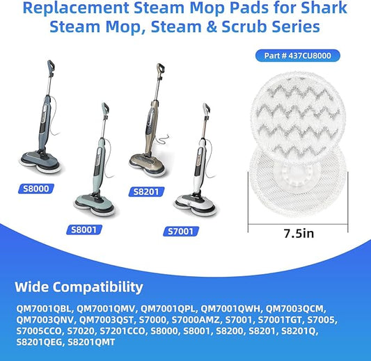 VIEWALL Steam Mop Pads Replacement for Shark S8000 S8001 S8002 S8200 S820 S8201 S7001 S7201 S7000 S7005 S7020 S7001 S7020 7001 S7201 7003 Steam Scrub, Dirt Grip Soft Washable Scrub Pads 8 Pack