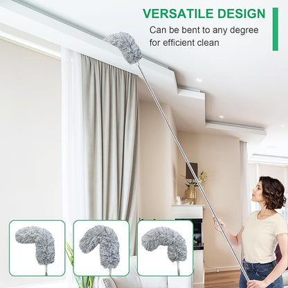 100-inch Extra-Long Dusters, Cleaner Tools with Extension Pole and Bendable and Washable Microfiber Head, Feather Duster for High Ceilings,Ceiling Fan,Furniture