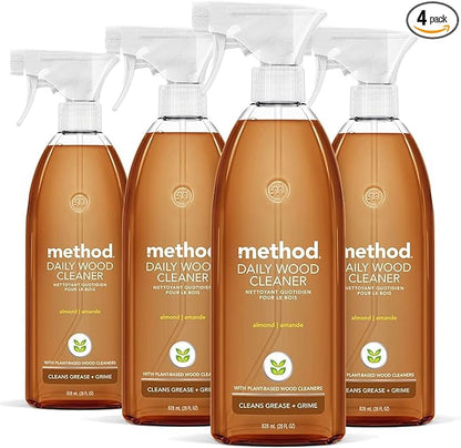 Method Daily Hardwood Cleaner, Almond, Cleans Shelves, Tables and Other Wooden Surfaces While Removing Dust & Grime, 28 Fl Oz, (Pack of 4)