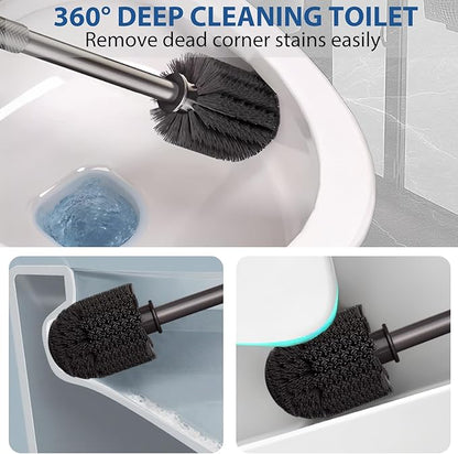 2Pack Toilet Brush and Holder Set,Suction Cups Wall Mounted Toilet Bowl Brush with Hideaway Caddy for Smooth Tiles/Glass,Toilet Cleaner Brush with Drip Tray for Bathroom Toilet RV Yacht Cleaning