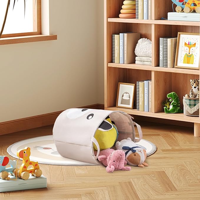 Kids Laundry Basket, Canvas and Linen Round Laundry Basket with Handles, Foldable Large Capacity Organizer for Storing and Children's Toys, Organizer
