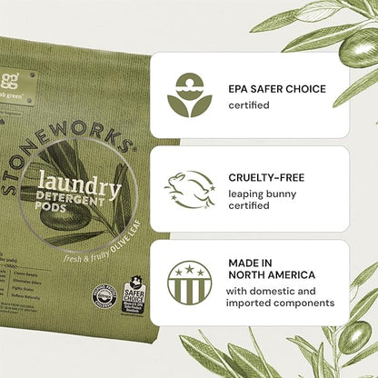 Grab Green Stoneworks Laundry Detergent Pods, Powered by Naturally Derived Plant & Mineral-Based Powder, Unscented, 50 Loads (Pack of 1) - EPA Safer Choice Certified