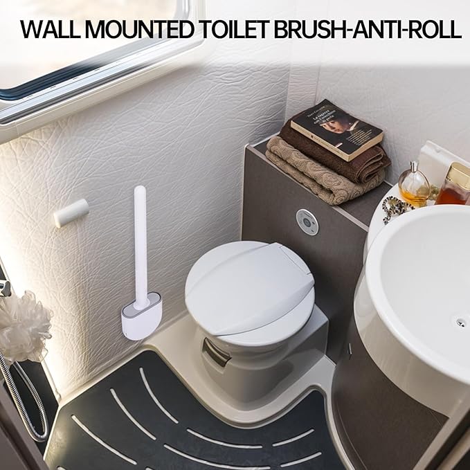 RV Silicone Toilet Brush with Holder, Toilet Bowl Brush for RV Travel Trailers/Campers, Anti-Drip Anti-Roll Compact Toilet Cleaner for Small Bathroom,Made by RVers for RVers
