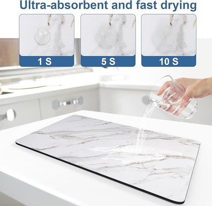 CooRug Marble Pattern Dish Drying Mat, Absorbent Coffee Bar Mat for Kitchen Counter, Non-slip Pad with Rubber Backed, Washable and Easy to Clean 12" x 20" Brick Marble