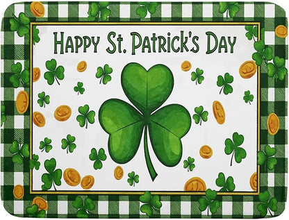 Happy St. Patrick's Day Green Dish Drying Mat 18 x 24 Inch With Absorbent Reversible Microfiber Lucky Clover Shamrock Buffalo Check Plaid Drying Spring Dish Drainer Mat Fast Dry For Kitchen