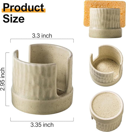 Zoeeker Kitchen Sponge Holder, Ceramics Sponge Dish Rack Sink Scrub Caddy for Scrubbers, Bathroom, Cute Kitchen Gadget Organizer, Yellow