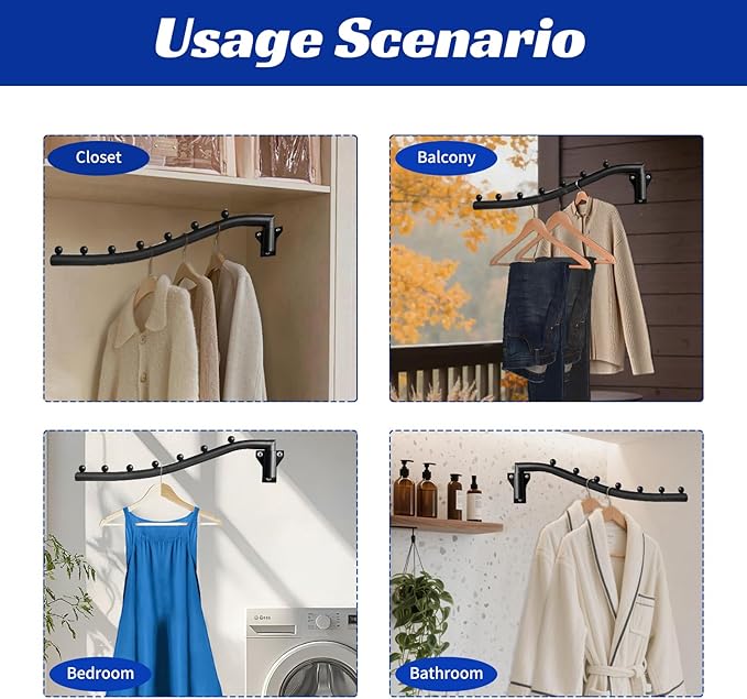 1pc Swing Clothes Hanger Rack, Wall Mounted Heavy Duty Folding Drying Rack, Space Saving Organizer for Bathroom, Bedroom, Laundry Room, Metal with Matte Black Finish