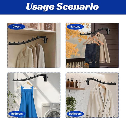 1pc Swing Clothes Hanger Rack, Wall Mounted Heavy Duty Folding Drying Rack, Space Saving Organizer for Bathroom, Bedroom, Laundry Room, Metal with Matte Black Finish
