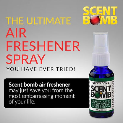 Scent Bomb Air Freshener Spray, Long-Lasting Odor Eliminator - Effective Deodorizer for Home & Car, Fresh Room Spray for Kitchen, Bathroom & Smell Neutralizer - 1 oz Pack of 4, Green Bomb Scent