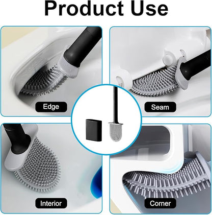 Toilet Bowl Brush and Holder Set, Flexible Silicone Bristles with Detachable Handle, Compact RV and Bathroom Toilet Brush (4 black)