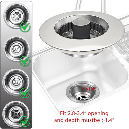 BAOLSLS 3 in 1 Kitchen Sink Stopper, Pop Up Kitchen Sink Drain Strainer, with an Extra Basket Strainer, Kitchen Sink Drain Stopper for US Standard 3-1/2 Inch, Brass Material Electroplate Silver