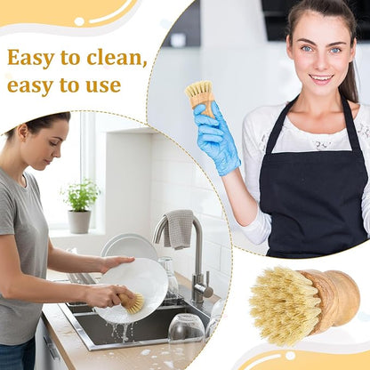 18 Packs Bamboo Dish Scrub Brushes Durable Wood Dishes Scrub Brush Wok Brush with Natural Sisal Bristles for Cleaning Pots, Pans, Sinks, Woks, Vegetables