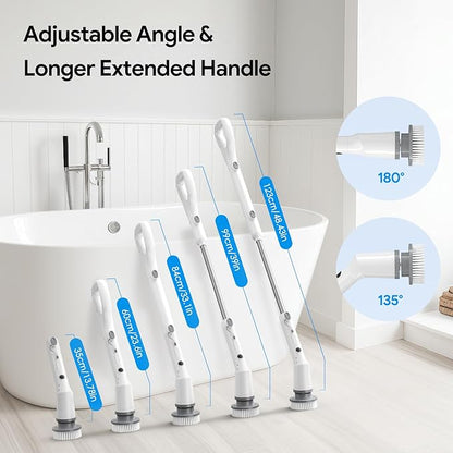 Electric Spin Scrubber, 2026 New Cordless Cleaning Brush, Shower Cleaning Brush with 7 Replaceable Brush Heads, Power Scrubber 3 Adjustable Speeds, Detachable Long Handle & IPX7 Waterproof