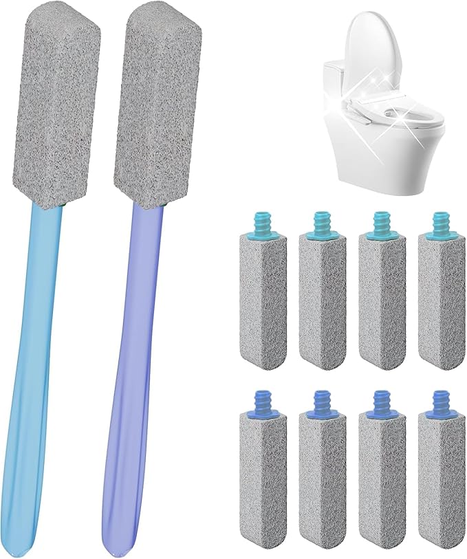 Pumice Stone Toilet Bowl Cleaner with 11.8 Inch Handle, Multi-Surface Cleaning Tool for Bathroom, Pool, Grill (8 Pack)