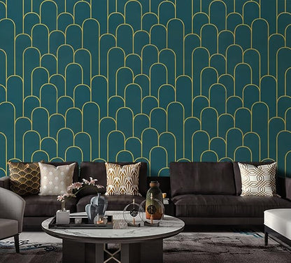 Yasinet Peel and Stick Wallpaper Green and Gold Wallpaper Dark Green Contact Paper Modern Geometric Removable Self Adhesive Wall Paper for Bedroom/Cabinet Waterproof for Bathroom Vinyl 197" x 17.3"
