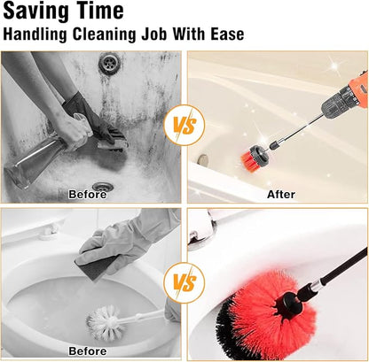 8 Pcs Drill Brush Attachment Set, Power Cleaning Scrub Brush Kit with Extend Long Attachment, All Purpose Drill Scrub Brushes for Car, Grout, Floor, Tub, Bathroom and Kitchen (red)