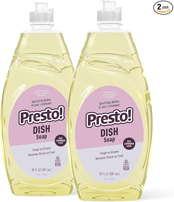 Amazon Brand - Presto! Liquid Dish Soap, Lavender Scent, Cuts Grease & Grime, Concentrated Formula, 30 fl oz, Pack of 2