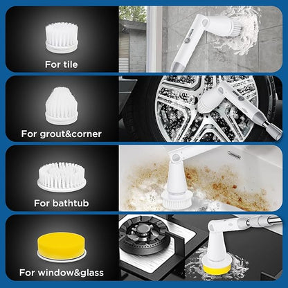 Electric Spin Scrubber, Bathroom Cleaner, Power Shower Cleaning Brush with Extendable Handle & 4 Brush Heads, Shower Scrubber for Bathtub Tile Grout Kitchen Window and Floor